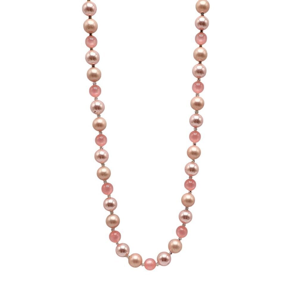 Pink Rose Gold Faux Pearl Acrylic Beaded Necklace Vintage Long 23.5 in